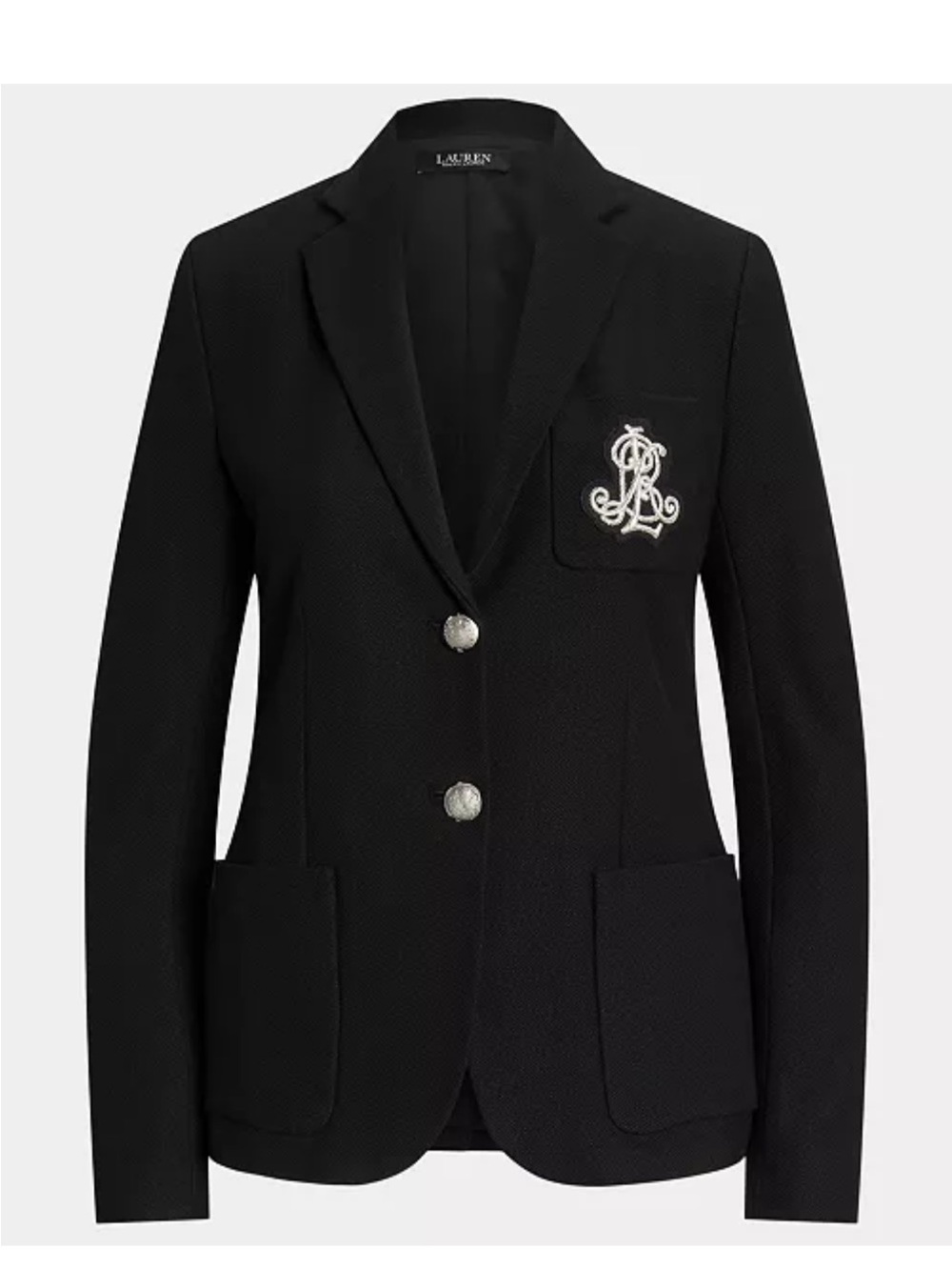 Ralph Lauren Black Crest-Embroidered Single-Breasted Blazer